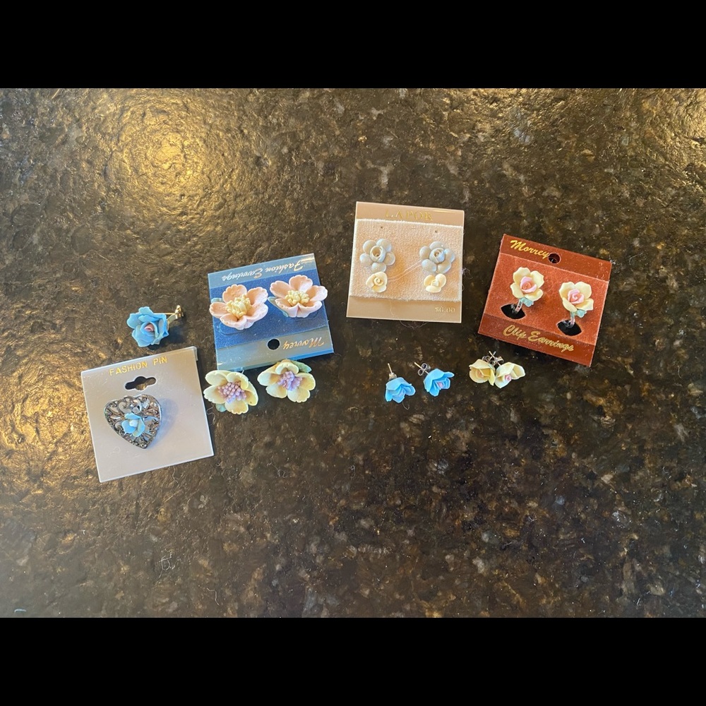 3 for $15 deal: Floral earrings and pin lot (5 pierced, one clip and two pins)